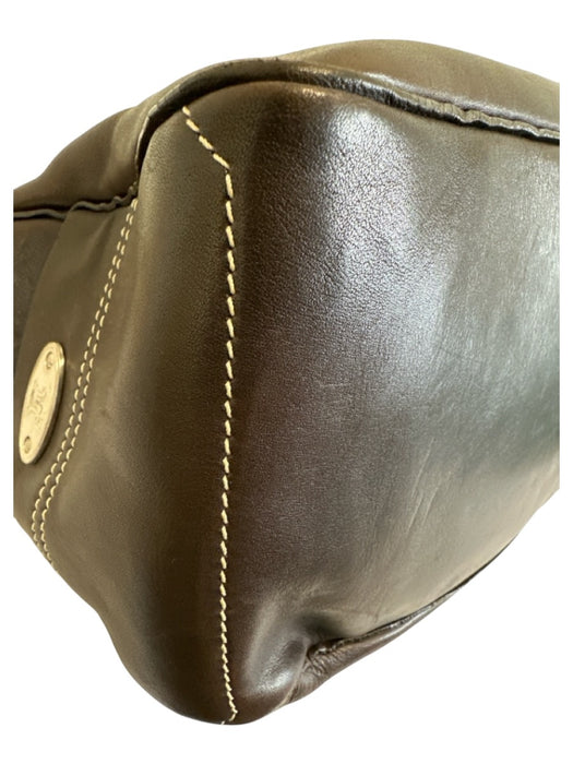 Celine Dark Brown Leather Top Handle Zip Pocket Multiple Compartments Hand Bag Dark Brown