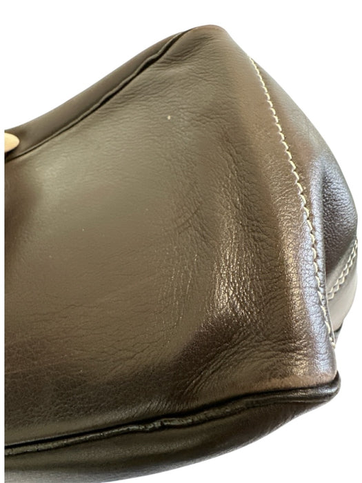 Celine Dark Brown Leather Top Handle Zip Pocket Multiple Compartments Hand Bag Dark Brown