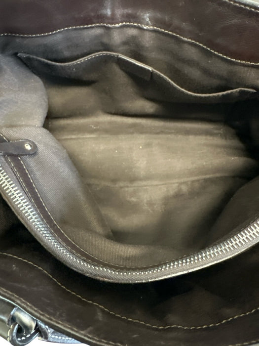 Celine Dark Brown Leather Top Handle Zip Pocket Multiple Compartments Hand Bag Dark Brown