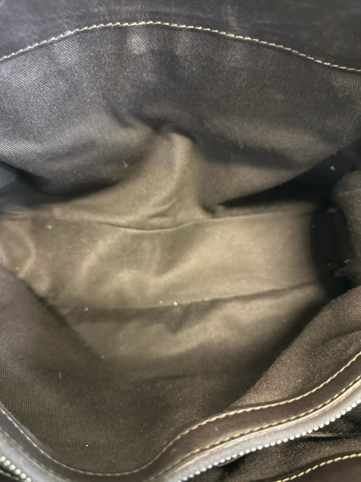 Celine Dark Brown Leather Top Handle Zip Pocket Multiple Compartments Hand Bag Dark Brown