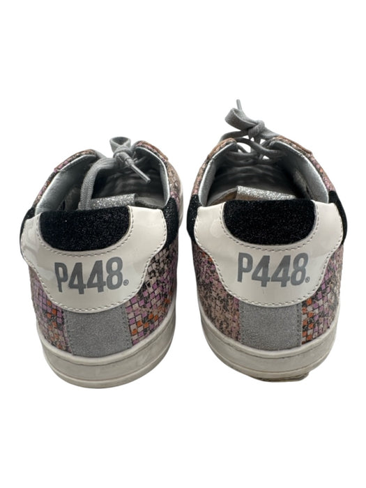P448 Shoe Size 37 Pink, Gray, Orange Leather Upper Round Toe Checkered Sneakers Pink, Gray, Orange / 37