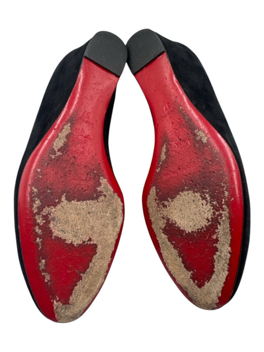 Christian Louboutin Shoe Size 37 Black Leather Suede Almond Toe Wedge Pumps Black / 37