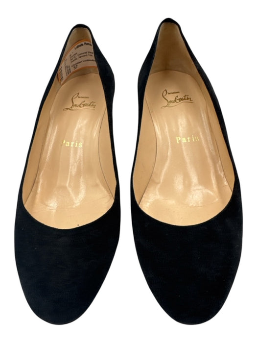 Christian Louboutin Shoe Size 37 Black Leather Suede Almond Toe Wedge Pumps Black / 37