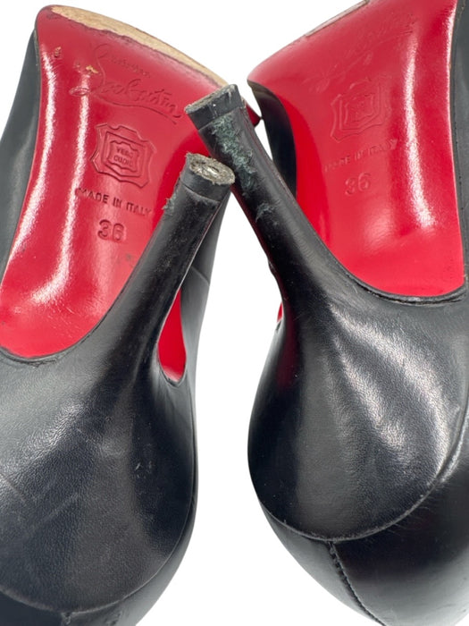 Christian Louboutin Shoe Size 36 Black Leather Pointed Toe Kitten Heel Pumps Black / 36