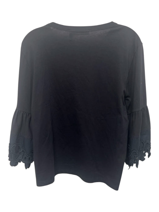 See By Chloe Size Large Navy Blue Cotton Long Bell Sleeve Lace Trim Gathered Top Navy Blue / Large