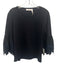 See By Chloe Size Large Navy Blue Cotton Long Bell Sleeve Lace Trim Gathered Top Navy Blue / Large