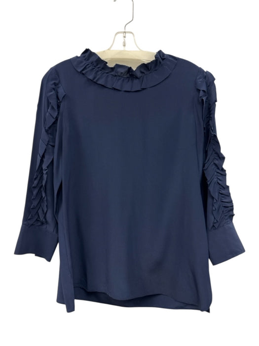 SeeByChloe Size 42 Navy Silk Long Sleeve Ruffles Top Navy / 42