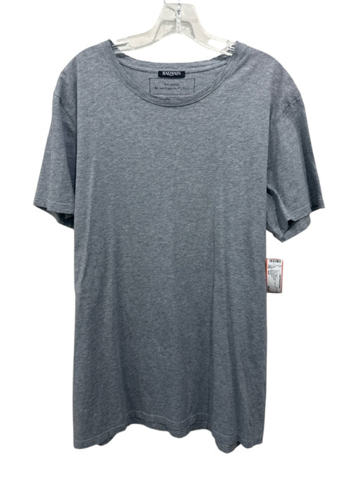 Balmain Size xxxl Gray Cotton Solid T shirt Crew Men's Short Sleeve Gray / xxxl
