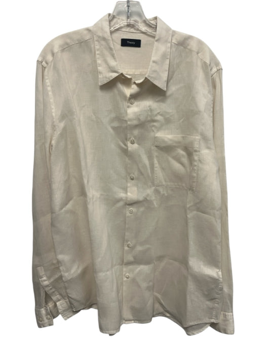 Theory Size XL Off White Linen Solid Button Up front pocket Long Sleeve Shirt Off White / XL