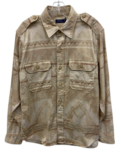 Polo Size L Beige & Multi Color Cotton All Over Print Men's Long Sleeve Shirt Beige & Multi Color / L