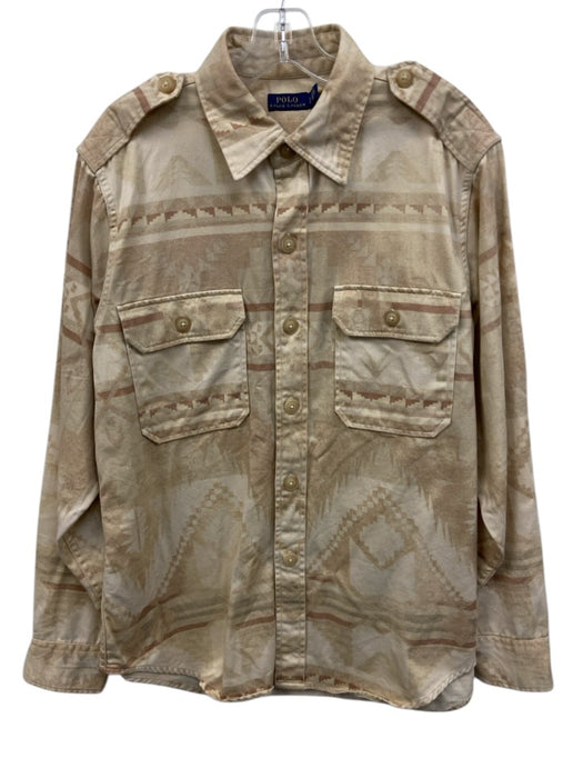 Polo Size L Beige & Multi Color Cotton All Over Print Men's Long Sleeve Shirt Beige & Multi Color / L