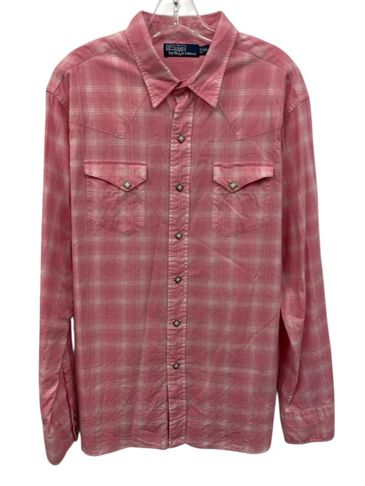 Polo Size XL Pink & White Cotton Plaid Button Down Men's Long Sleeve Shirt Pink & White / XL