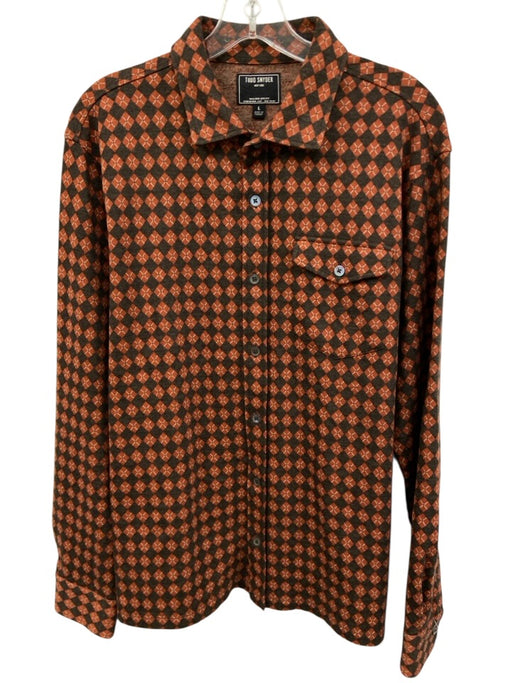Todd Snyder Size L Orange & Brown & Blue Cotton All Over Print Long Sleeve Shirt Orange & Brown & Blue / L