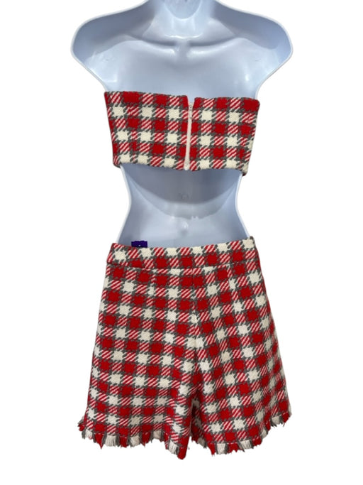 Oscar de la Renta Size 4/2 Orange, White, Gray Wool & Cotton Plaid Short Set Orange, White, Gray / 4/2
