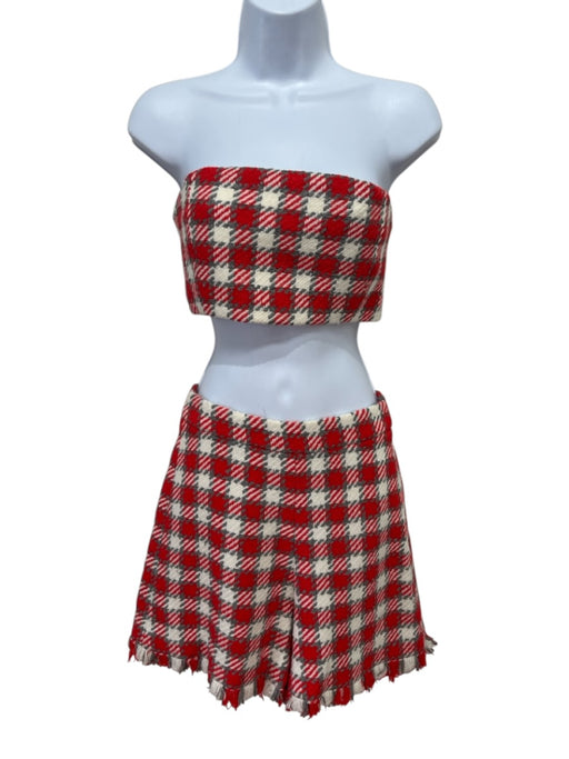 Oscar de la Renta Size 4/2 Orange, White, Gray Wool & Cotton Plaid Short Set Orange, White, Gray / 4/2