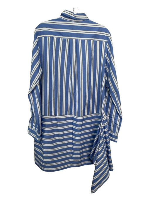 Ann Mashburn Size XL Blue & White Cotton Long Sleeve Striped Half Button Dress Blue & White / XL