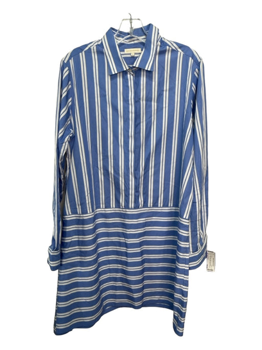 Ann Mashburn Size XL Blue & White Cotton Long Sleeve Striped Half Button Dress Blue & White / XL