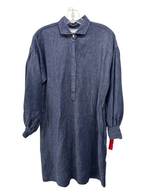 Ann Mashburn Size M Dark Wash Denim 3/4 Puffed Sleeve Button Neck Pockets Dress Dark Wash / M