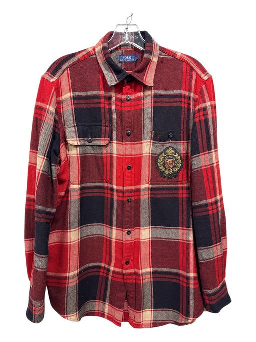 Polo Ralph Lauren Size M Red, Black & Beige Cotton Flannel Plaid Overshirt Top Red, Black & Beige / M