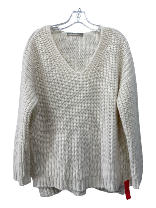 Alicia Adams Size L Cream Baby Alpaca Knit V Neck Long Sleeve Sweater Cream / L