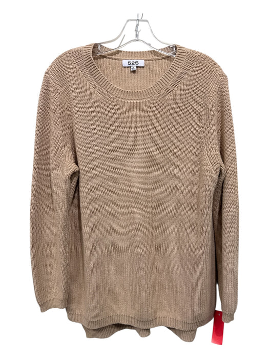 525 Size M Beige Cotton Knit Crew Neck Long Sleeve Sweater Beige / M