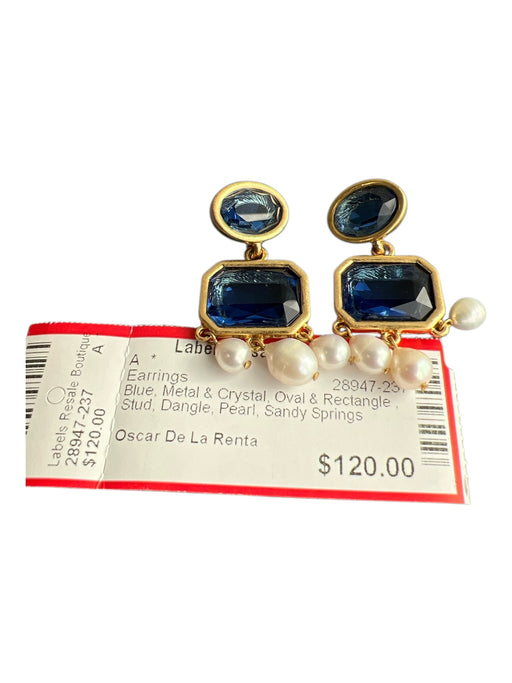 Oscar De La Renta Blue Metal & Crystal Oval & Rectangle Stud Dangle Earrings Blue