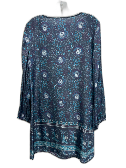 Calypso St. Barth Size L Blue & Purple Polyester Long Sleeve Floral Print Dress Blue & Purple / L