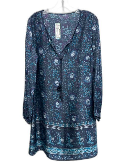 Calypso St. Barth Size L Blue & Purple Polyester Long Sleeve Floral Print Dress Blue & Purple / L