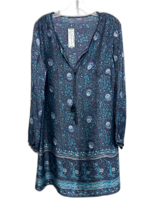 Calypso St. Barth Size L Blue & Purple Polyester Long Sleeve Floral Print Dress Blue & Purple / L