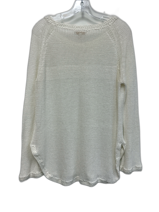 Ann Mashburn Size L White Cotton Knit Long Sleeve Crew Neck Sweater White / L