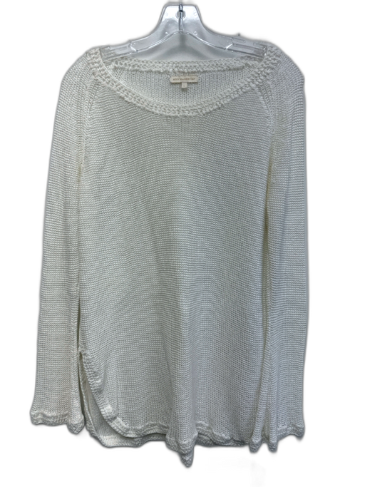 Ann Mashburn Size L White Cotton Knit Long Sleeve Crew Neck Sweater White / L