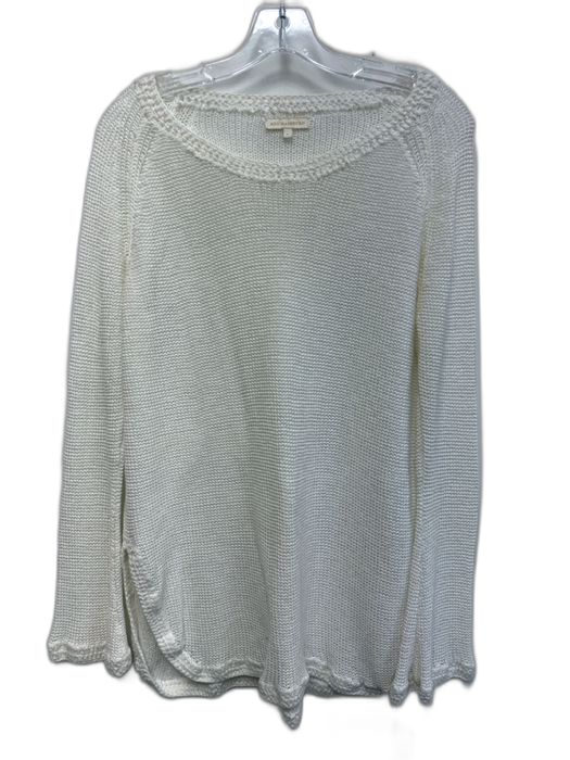 Ann Mashburn Size L White Cotton Knit Long Sleeve Crew Neck Sweater White / L