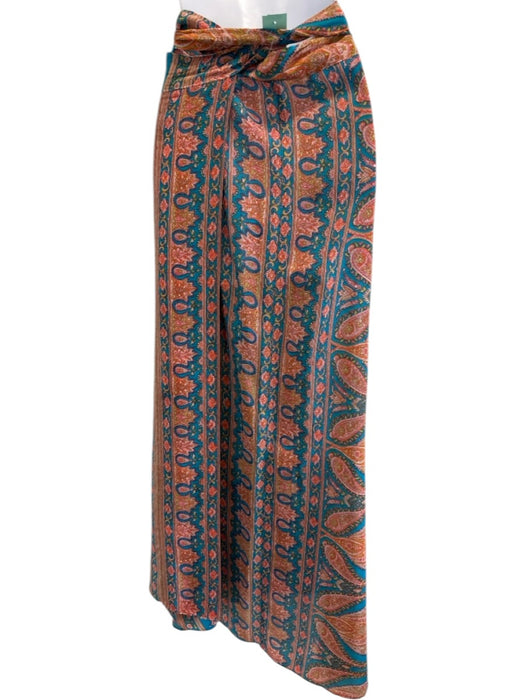 Calypso St. Barth Size L Blue & Orange Silk Wrap Tie Cover-Up Midi Skirt Blue & Orange / L