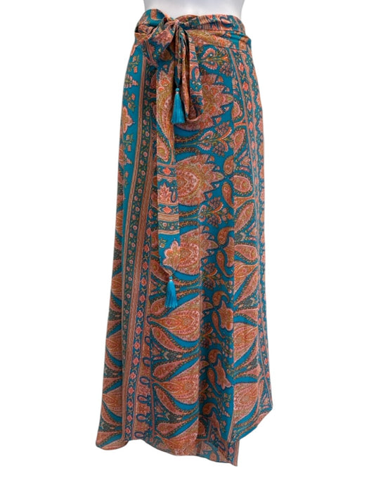 Calypso St. Barth Size L Blue & Orange Silk Wrap Tie Cover-Up Midi Skirt Blue & Orange / L