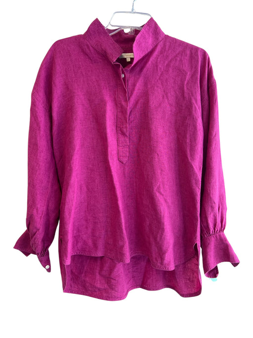 Ann Mashburn Size Medium Hot pink Linen Half Button Long Sleeve Tunic Top Hot pink / Medium