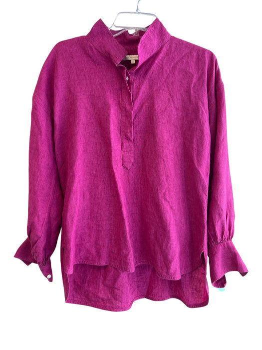 Ann Mashburn Size Medium Hot pink Linen Half Button Long Sleeve Tunic Top Hot pink / Medium