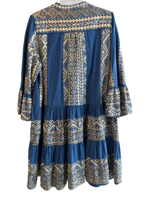 Greek Archaic Kori Size Medium Blue & Gold No Fabric Tag Embroidered Dress Blue & Gold / Medium