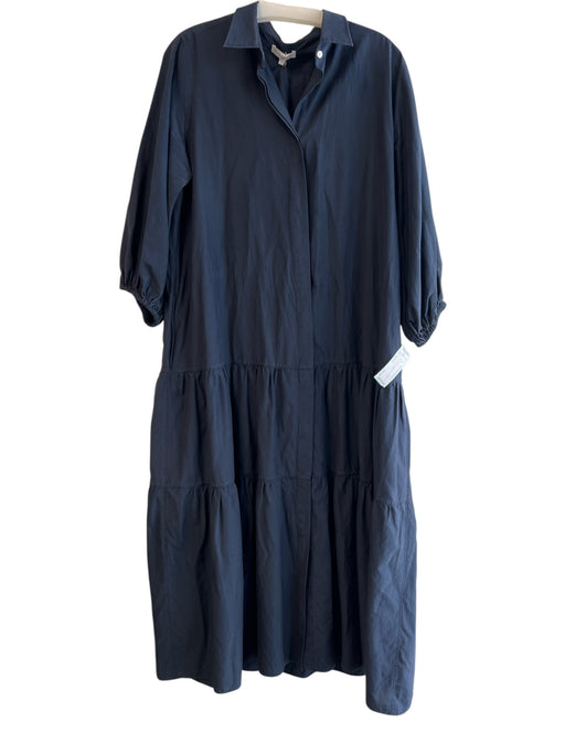 Ann Mashburn Size Medium Navy Linen Long Sleeve Half Button Tunic Top Navy / Medium