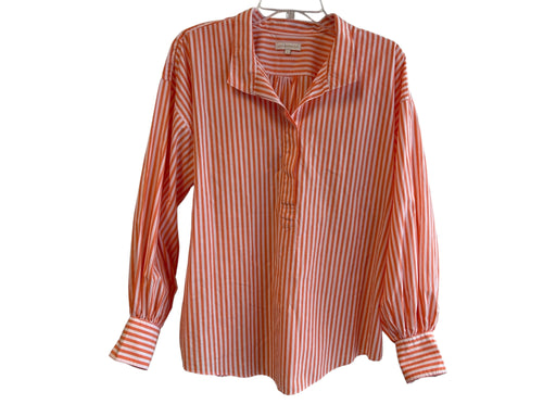 Ann Mashburn Size Large Orange & White Cotton Striped Long Sleeve Tunic Top Orange & White / Large