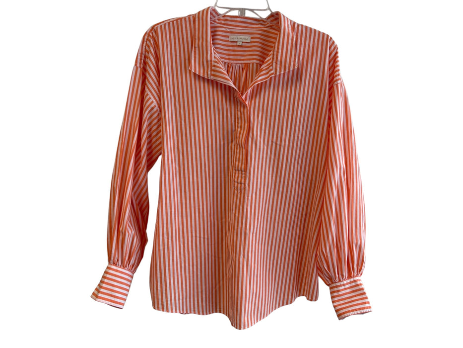 Ann Mashburn Size Large Orange & White Cotton Striped Long Sleeve Tunic Top Orange & White / Large