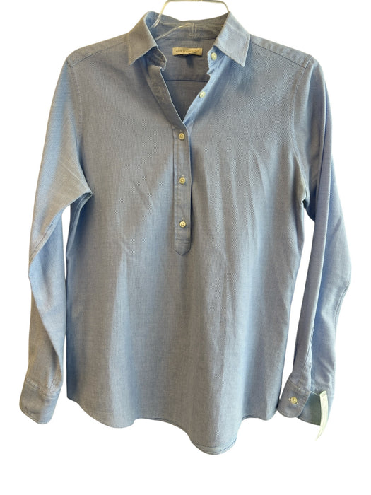 Ann Mashburn Size Medium Light Blue Cotton Half Button Long Sleeve Tunic Top Light Blue / Medium