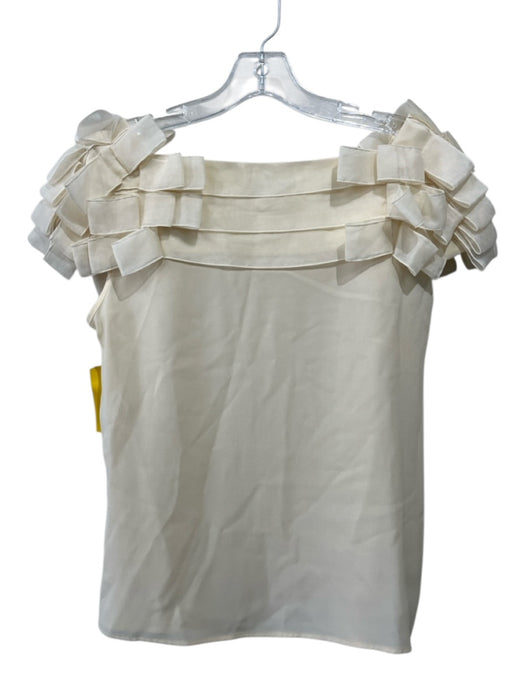Escada Size 38 Cream Silk Cap Sleeve Bows Chiffon Detail Top Cream / 38