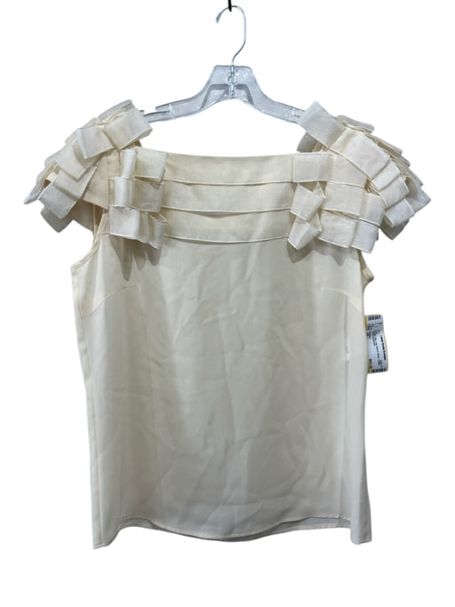 Escada Size 38 Cream Silk Cap Sleeve Bows Chiffon Detail Top Cream / 38