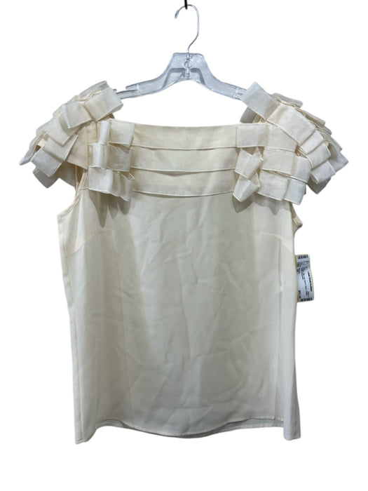 Escada Size 38 Cream Silk Cap Sleeve Bows Chiffon Detail Top Cream / 38