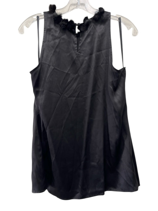 Sara Campbell Size M Black Silk Sleeveless Pom Pom Neckline Top Black / M