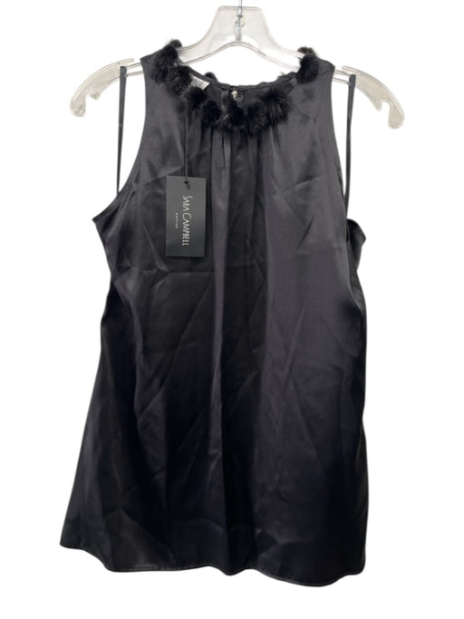 Sara Campbell Size M Black Silk Sleeveless Pom Pom Neckline Top Black / M