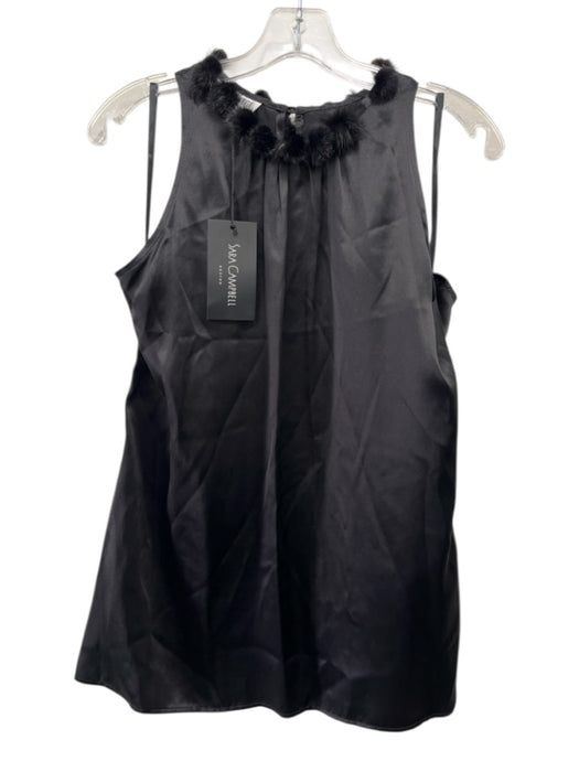 Sara Campbell Size M Black Silk Sleeveless Pom Pom Neckline Top Black / M