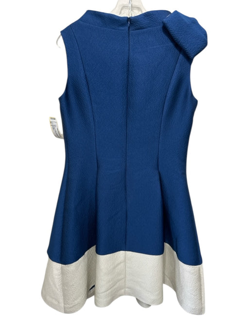 Sara Campbell Size 8 Cream & Blue Polyester puckered Sleeveless Side Bow Dress Cream & Blue / 8