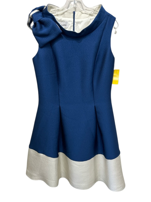 Sara Campbell Size 8 Cream & Blue Polyester puckered Sleeveless Side Bow Dress Cream & Blue / 8