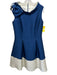 Sara Campbell Size 8 Cream & Blue Polyester puckered Sleeveless Side Bow Dress Cream & Blue / 8